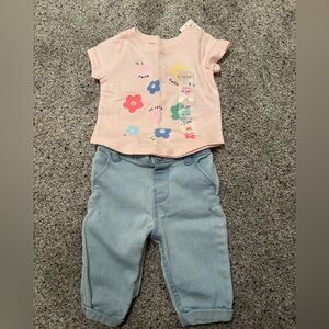 Garanimals Pink Floral Top with Light Blue Denim Pants